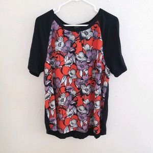 Ann Taylor Orange Floral silk knit sweater blouse XL
